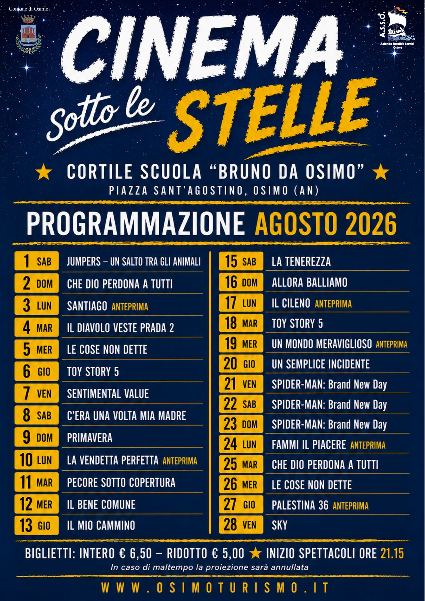 cinema sotto le stelle agosto 2026